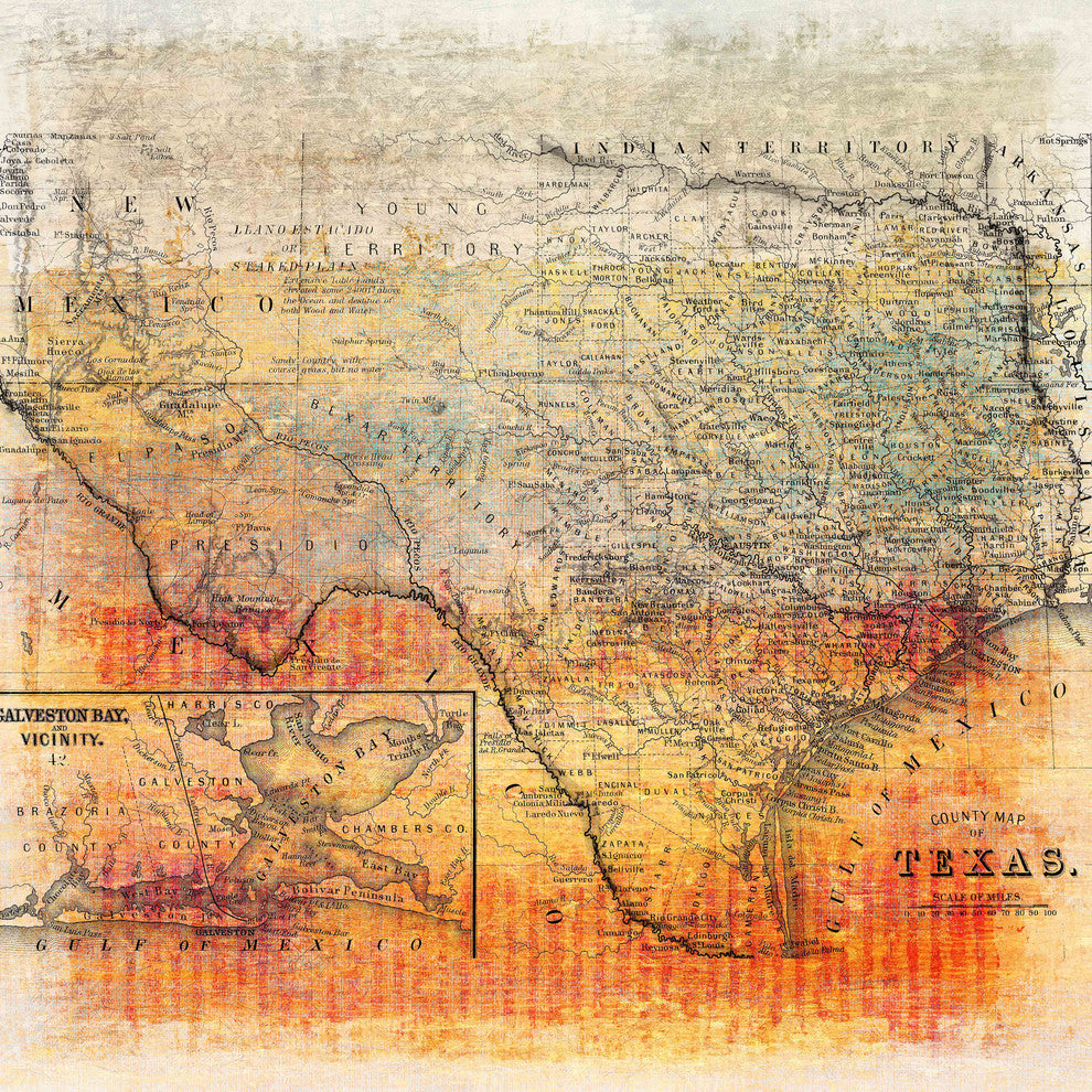 "Texas Map" Canvas Print, 45x45 cm