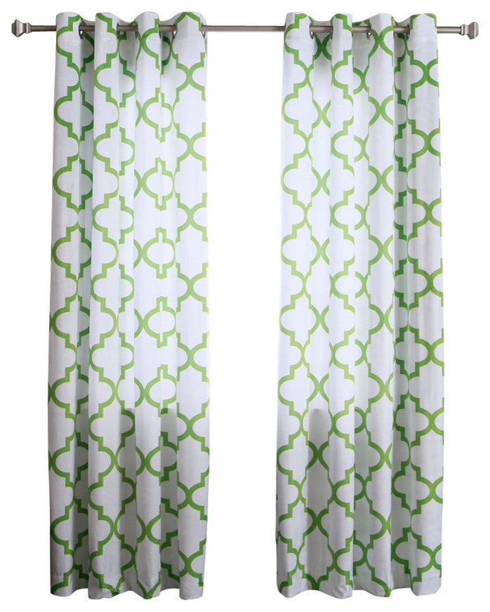 Velvet Reverse Moroccan Print Curtains, Pair, Green, 84"