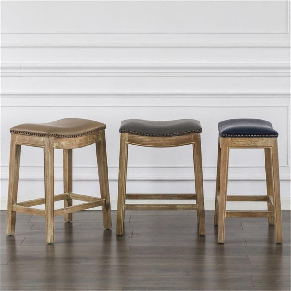 New Pacific Direct Elmo 24.5" Bonded Leather Counter Stool in Gray