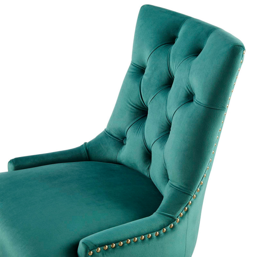 Computer Work Desk Tufted Chair, Velvet, Gold Teal Blue, Home Business Office
