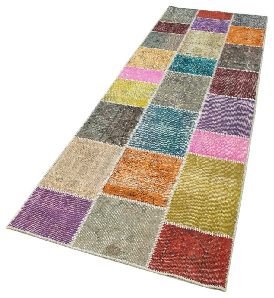 Rug N Carpet - Handwoven Turkish 3' 0" x 9' 10" Small Patchwork Runner Rug