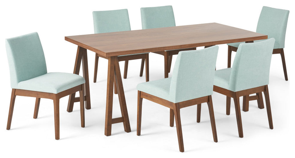 Dash Mid-Century Modern 7 Piece Dining Set, Walnut/Mint