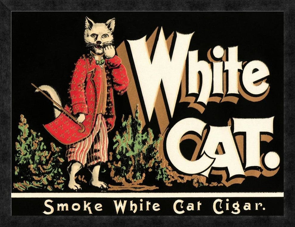 "White Cat Brand Cigars" Framed Canvas Giclee by Vintage Booze Labels, 32x25"