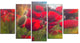 Thick Red Poppy Flowers, Floral Canvas Art Print, 60"x32", 5 Panels