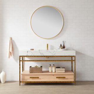 Dhaka Bath Vanity, Stone Top, No Mirror, Yellow Bronze Base, 55", Single Vanity