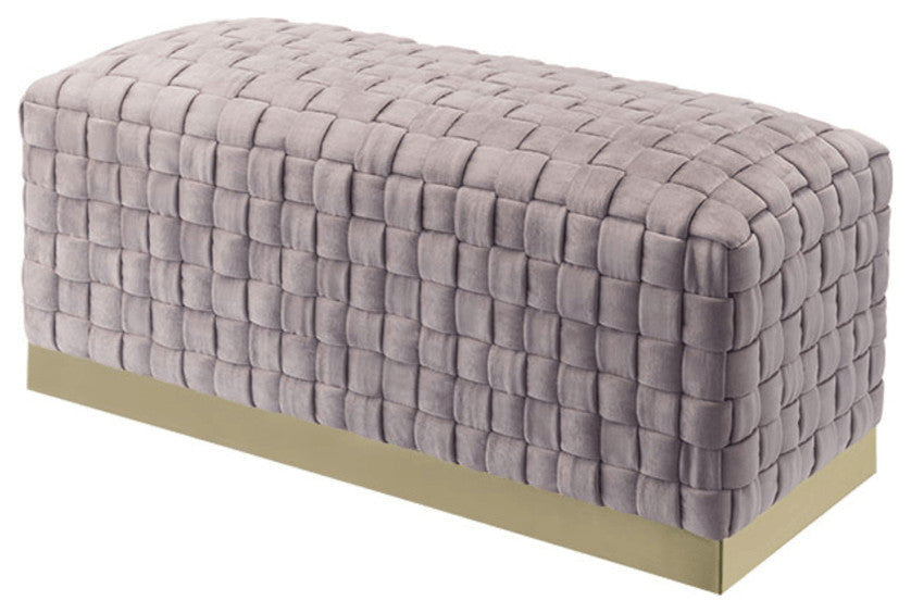40" Lilac And Gold Upholstered Velvet Bench