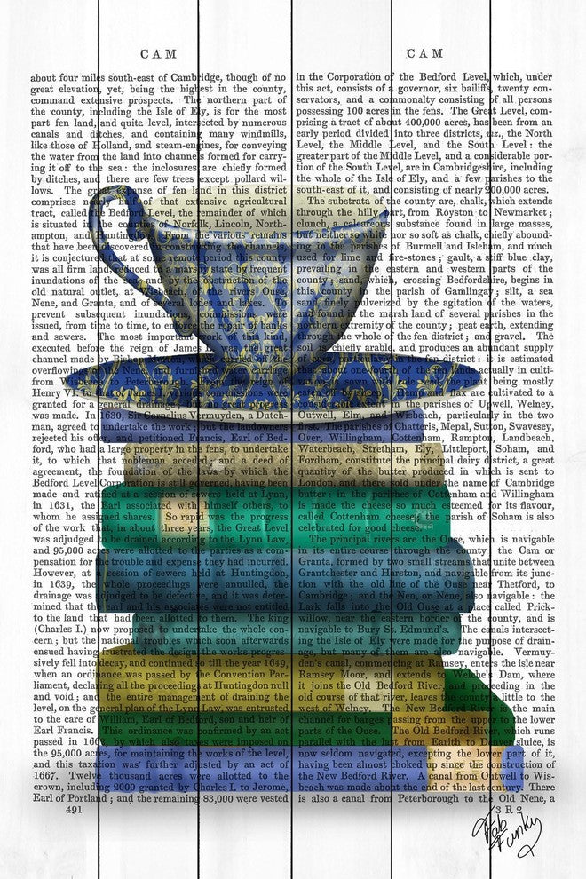 "Teacup and Books" Painting Print on White Wood, 24"x36"