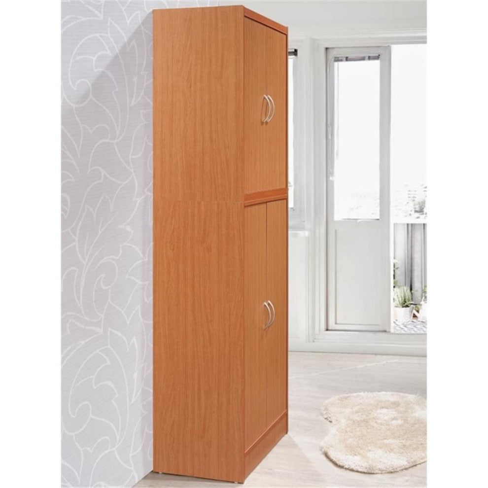 Hodedah 4 Door Kitchen Pantry with 4 Shelves 5 Compartments in Cherry Wood