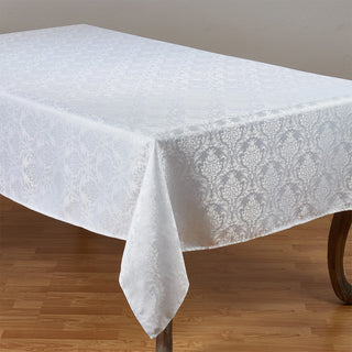 Holiday Elegant Damask White Table Linen Collection Tablecloth, 70"x120"