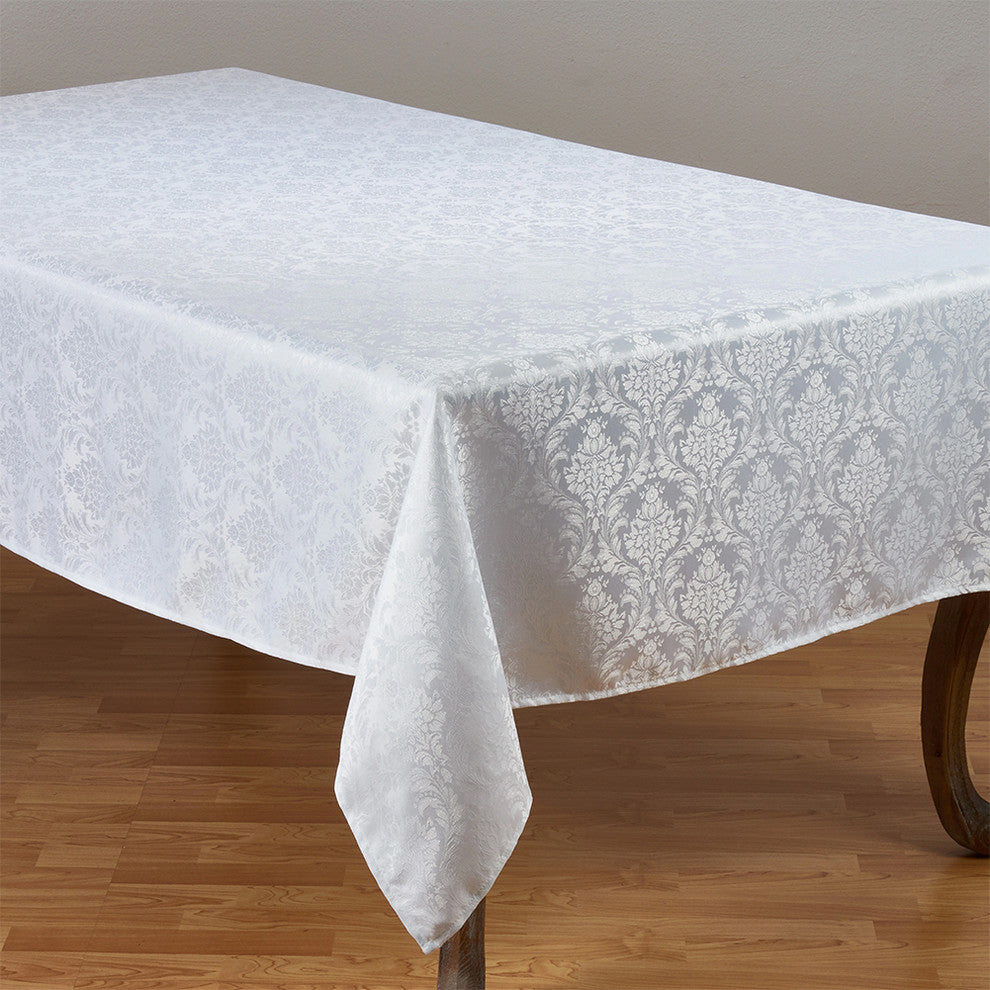 Holiday Elegant Damask White Table Linen Collection Tablecloth, 70"x120"