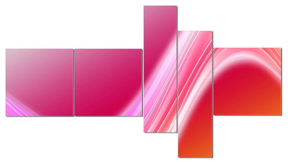 Pink Abstract Curved Lines, Abstract Canvas art print, 60"x32", 5 panels