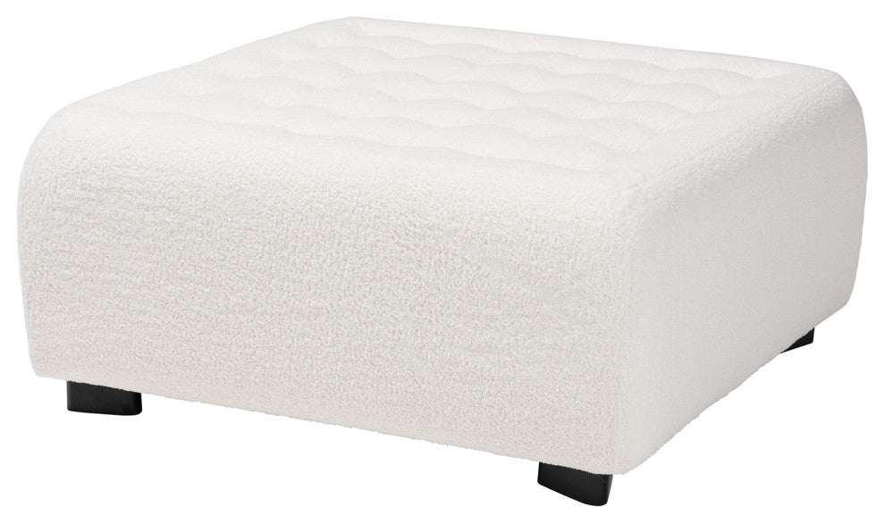 Demeter Ivory Boucle Ottoman, Square