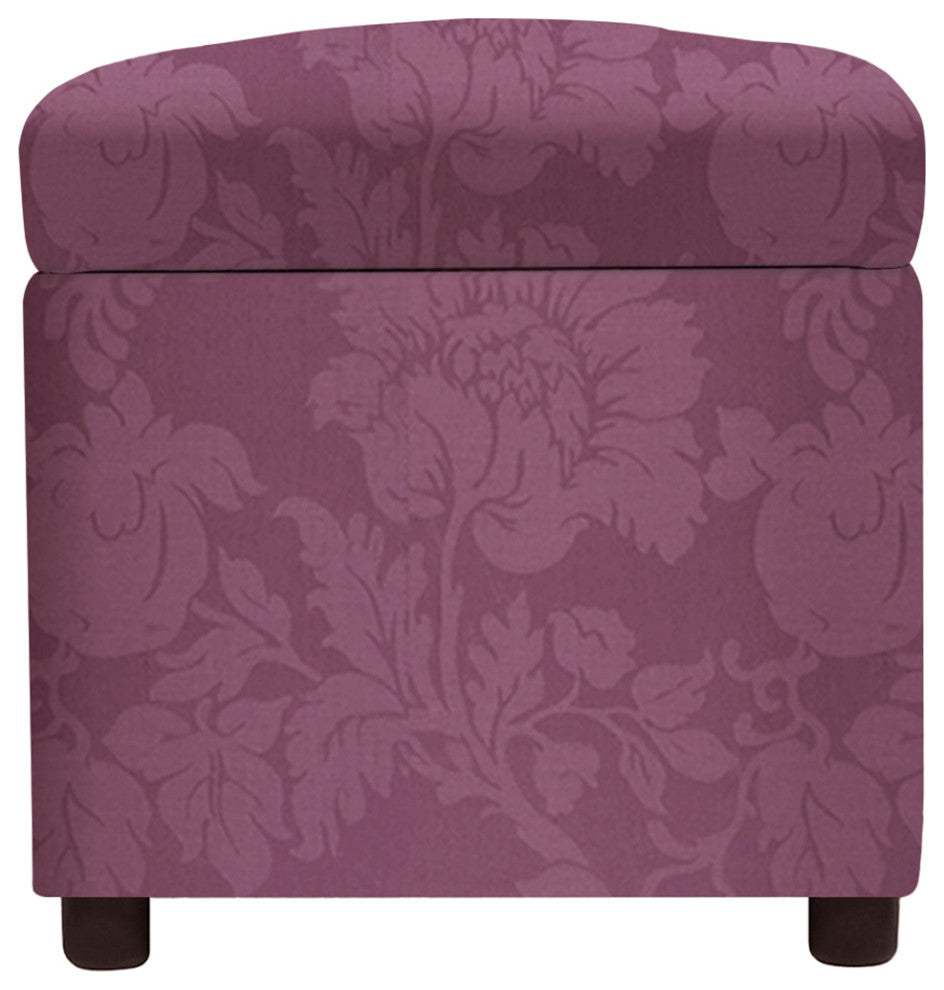 Jacob 18" Storage Cube Ottoman, Purple Floral Sateen Jacquard
