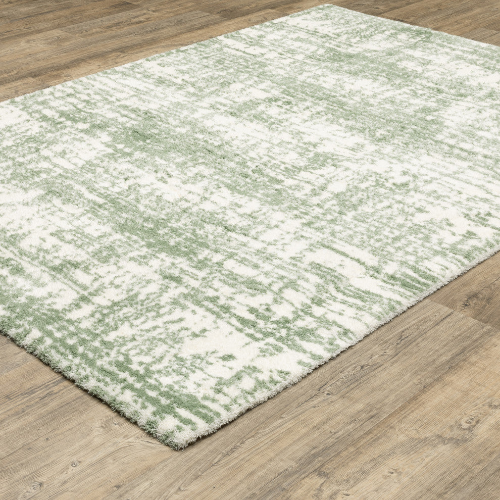 Greer Modern Distressed Etchings Green/ Ivory Area Rug, 9'10" x 12'10"