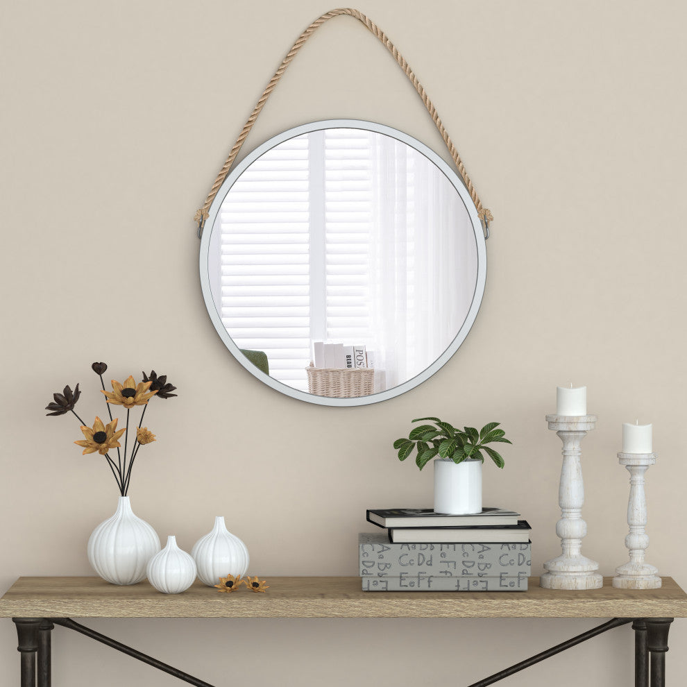 Bolan Silver Framed round mirror with rope