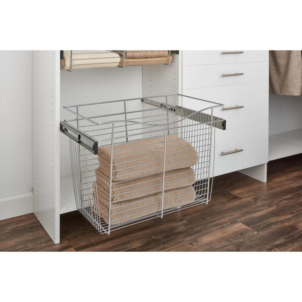 Closet Basket for Custom Closet Systems, Chrome, 24Wx16Dx18H"