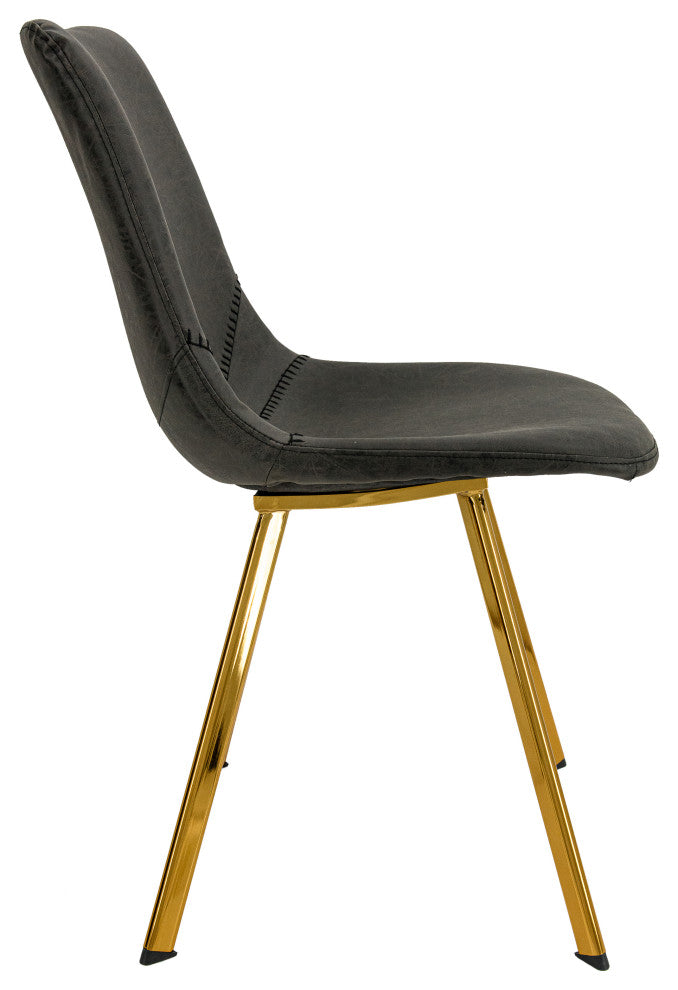 LeisureMod Markley Leather Dining Chair With Gold Legs Set of 2, Charcoal Black