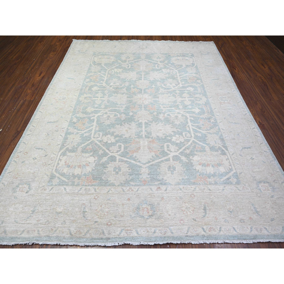 Cadet Gray Finer Peshawar Extra Soft Wool Hand Knotted Oriental Rug 7'11"x9'7"