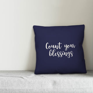 Count Your Blessings in Navy 18x18 Throw Pillow