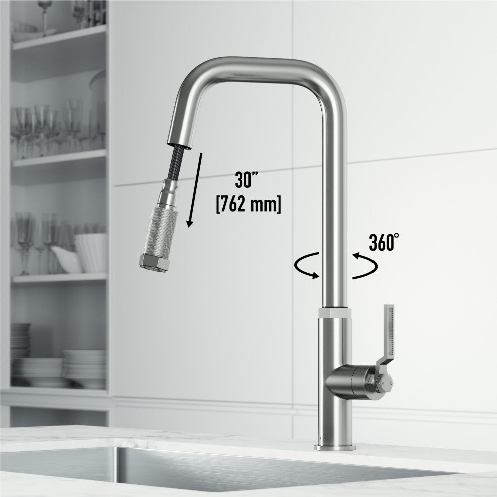 VIGO Hart Angular 18" H Single Handle Pull-Down Kitchen Faucet, Stainless Steel, Without Extras