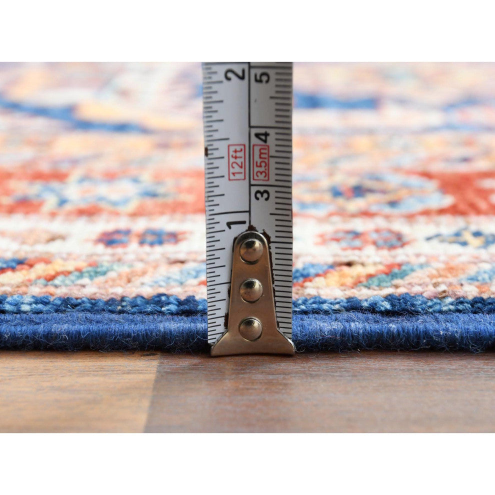 Hand Knotted Navy Blue Afghan Super Kazak Soft Wool Runner Rug, 2'6" x 11'0"
