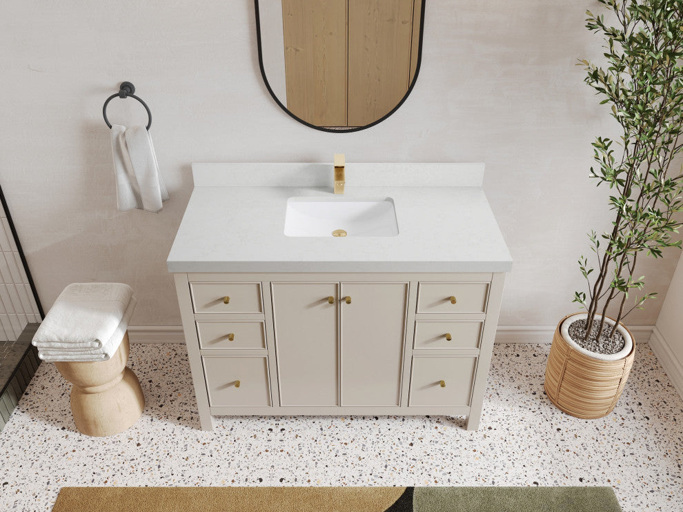 Chicago 48" Single Sink Bathroom Vanity, Fine Grain 2" Carrara Quartz