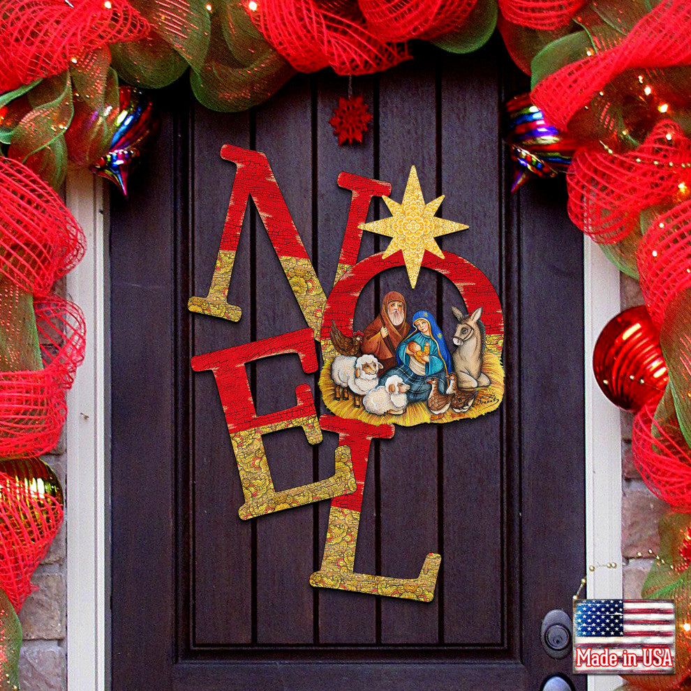 Noel Nativity Wooden Door Hanger