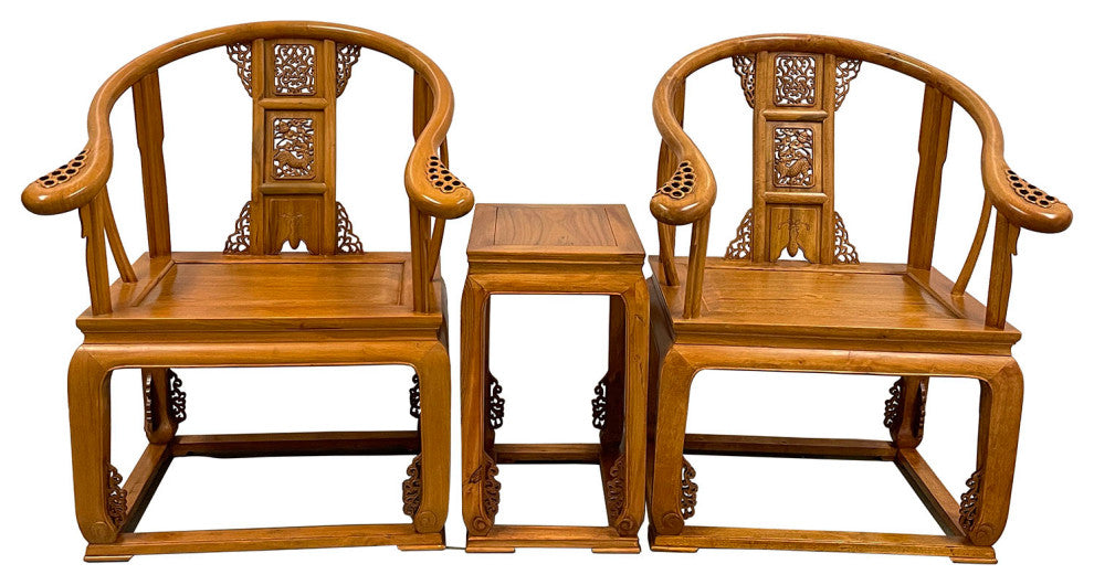 Consigned Vintage Chinese Camphor Wood Horseshoe Back Armchairs set