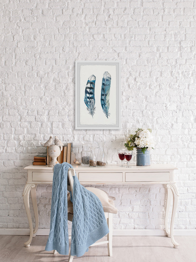 "Blue Striped Feathers" Framed Painting Print, 12"x18"
