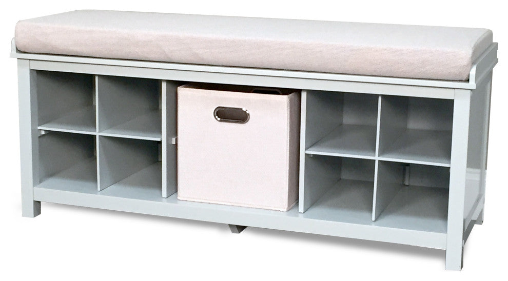 Solid Wood Entry Bench with 1 Bin and 2 Shoe Dividers, Grey