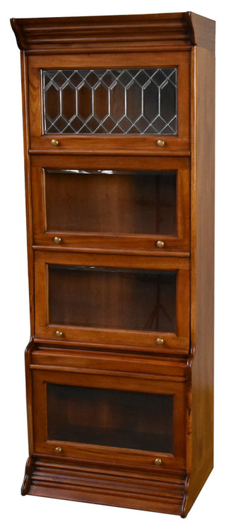 Legacy Solid Mahogany 4 Stack 24" Wide Barrister Bookcase, Light Brown Walnut