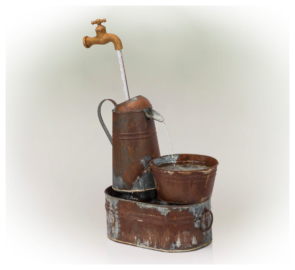 Rustic Invisible Flowing Spout Watering Can Fountain