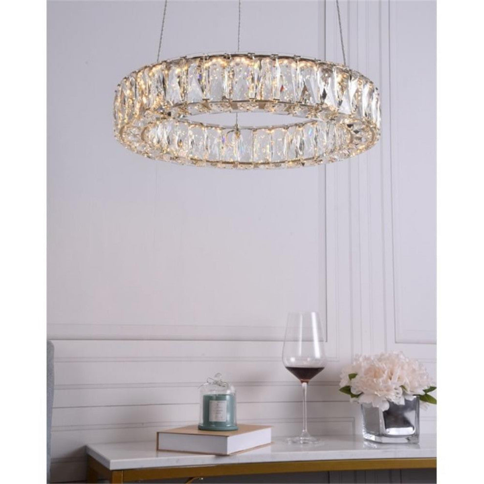Elegant Lighting Monroe 17.7" Round Royal Cut Crystal LED Chandelier in Gold