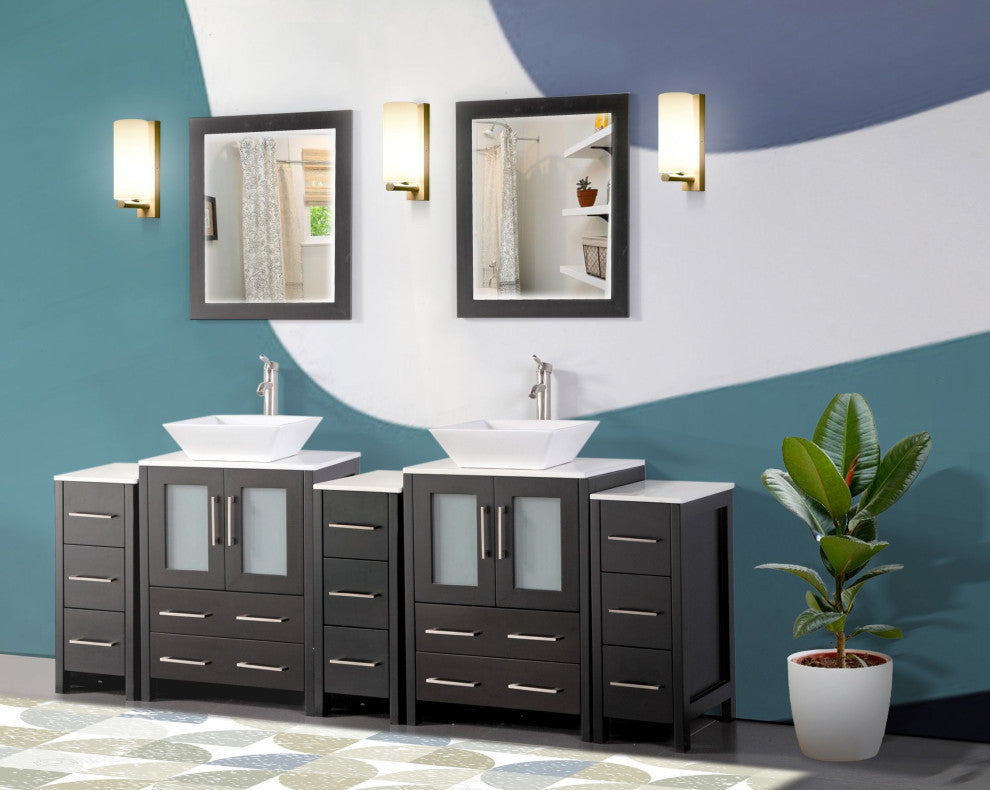 Vanity Art Bathroom Vanity Set With Sink, Espresso, 84", Standard Mirror