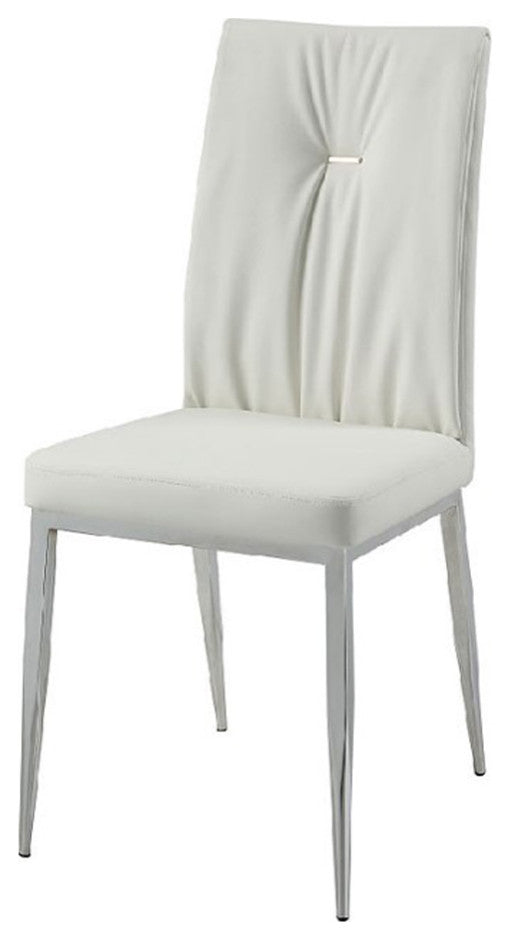 Kamaile Side Chair, Set-2, Beige Synthetic Leather and Chrome Finish