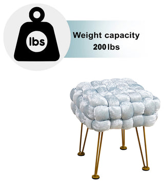Crushed Velvet Pouf Stool, Light Blue, 16''x16''x16''
