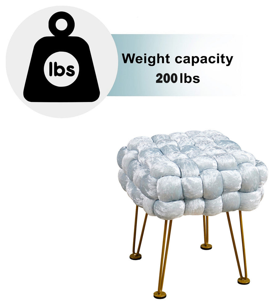 Crushed Velvet Pouf Stool, Light Blue, 16''x16''x16''