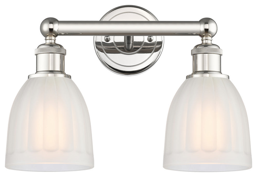 Brookfield 2-Light 15" Bath Vanity Light, Polished Nickel Finish, White Shade