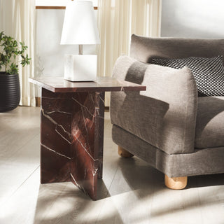 Safavieh Couture Adriano Marble Accent Table, Dark Red