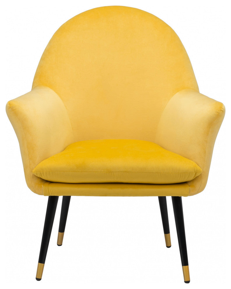 Golden Yellow Comfy Curvy Velvet and Black Accent Chair