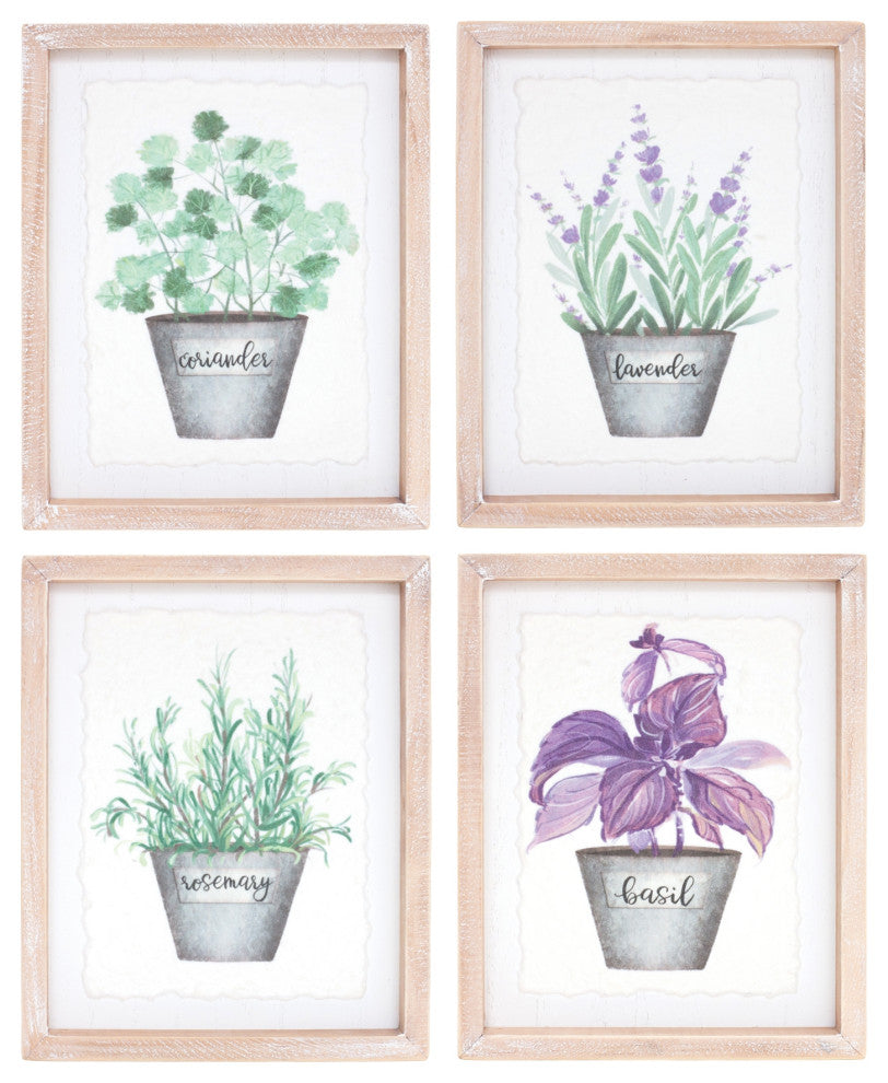 Framed Watercolor Herb Print, 4-Piece Set