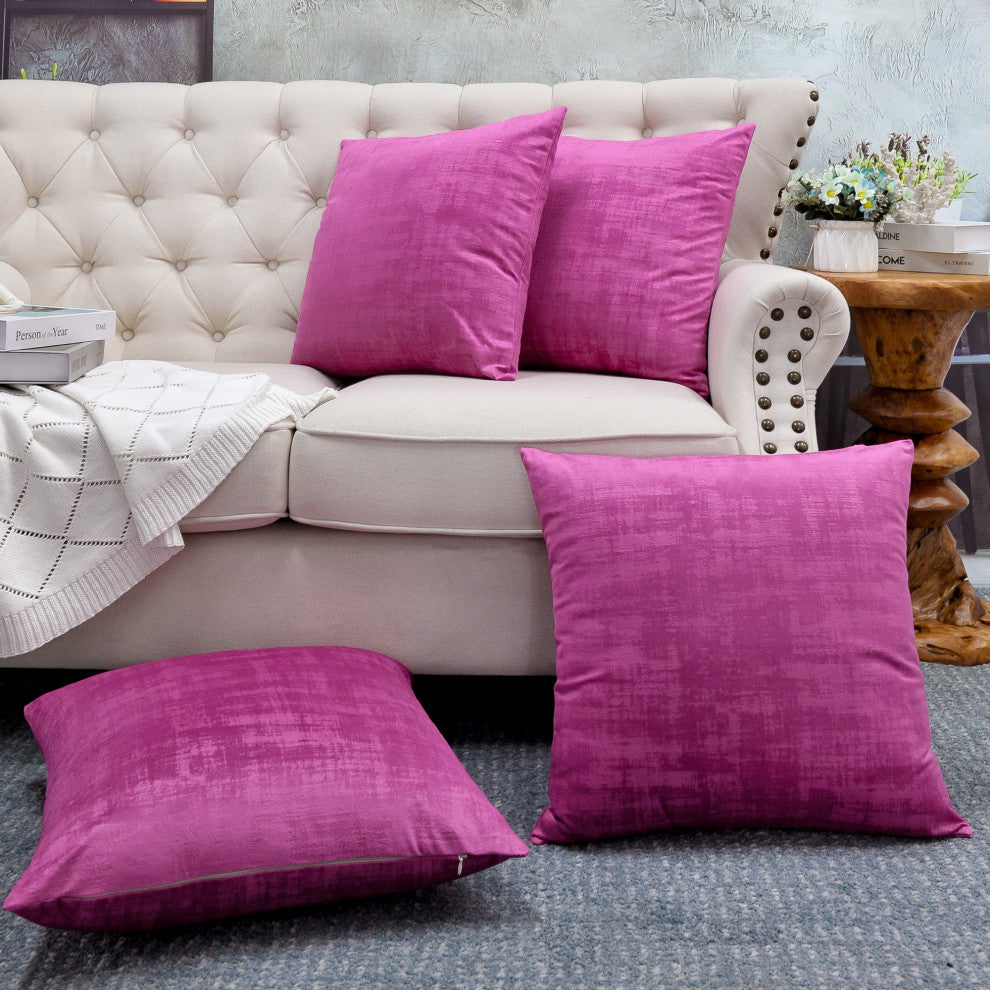 Serenta Textured Velvet Pillow Shell, Set of 4, Raspberry Rose