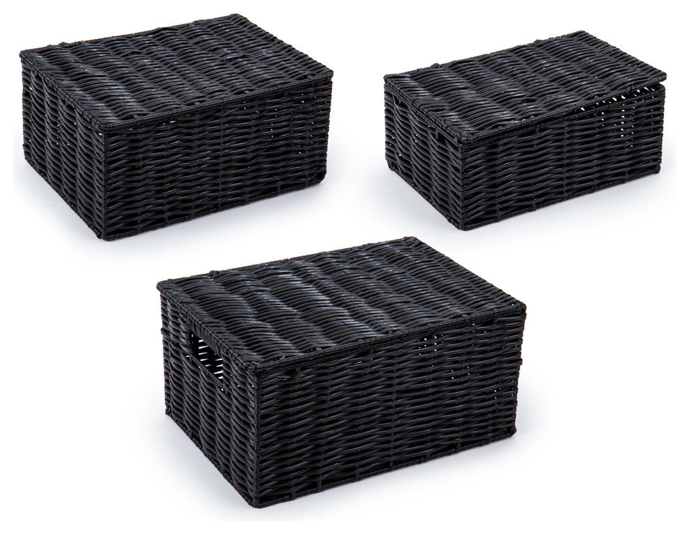 3-Piece Classic Home Storage Boxes, Set of 3, 10.25x8.5x5.5 inches, Black