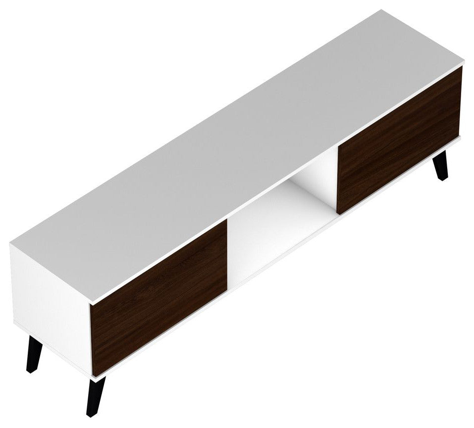 Doyers 62" TV Stand, White and Nut Brown