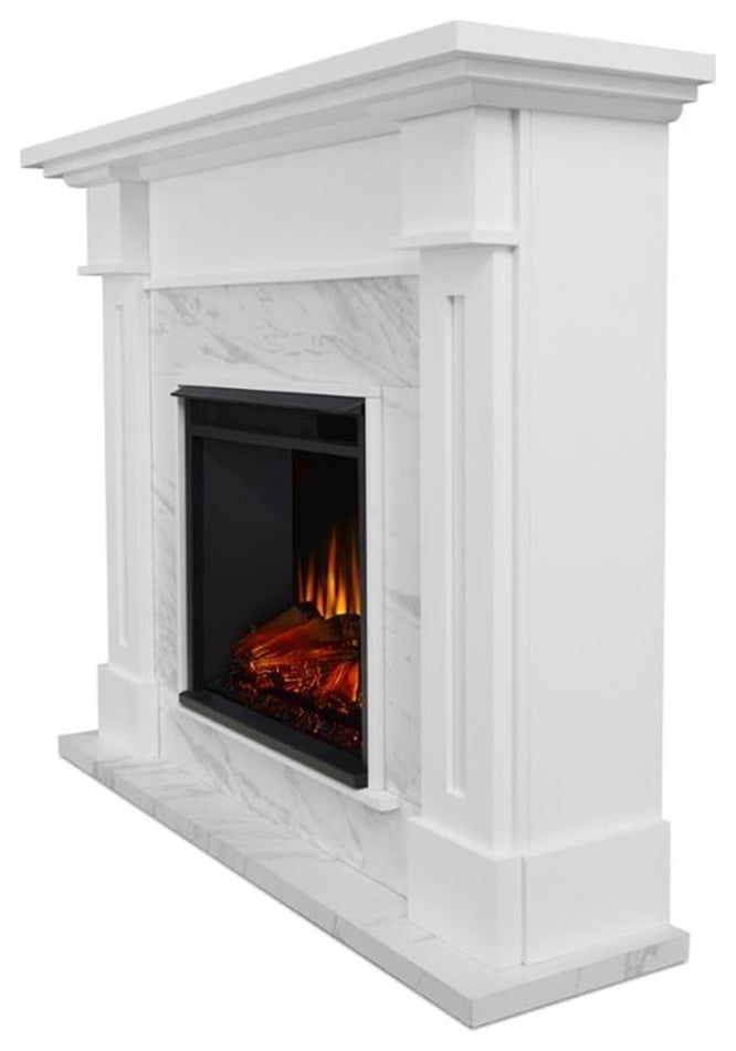 Catania Modern / Contemporary Electric Fireplace in White Marble