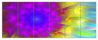 Purple Fractal Petals Dandelion, Floral Canvas Art Print, 70"x28", 6 Panels