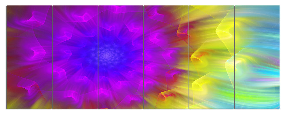 Purple Fractal Petals Dandelion, Floral Canvas Art Print, 70"x28", 6 Panels