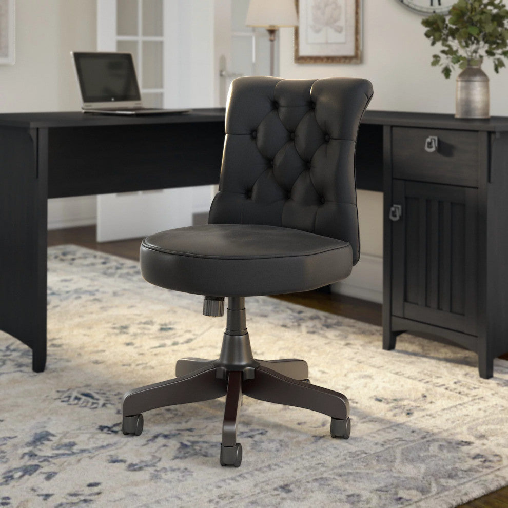 Traditional Office Chair, Armless Design With Button Tufted Backrest, Black