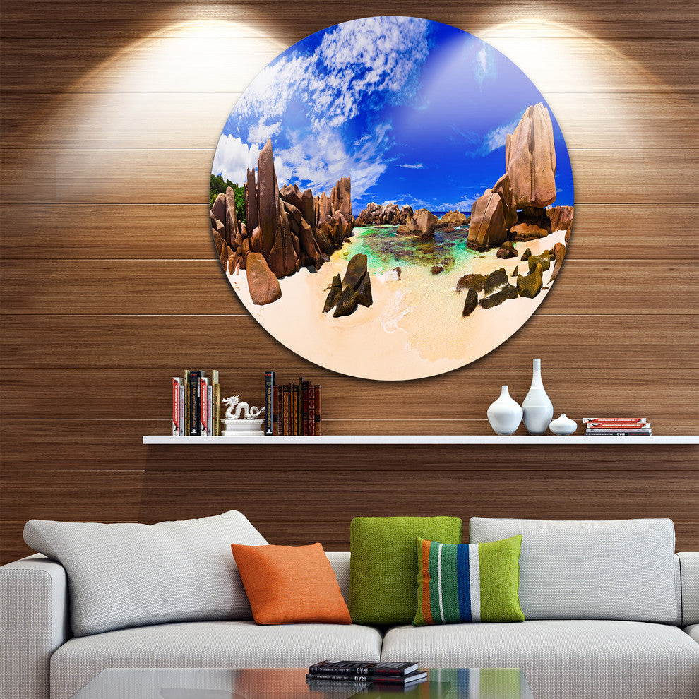 Tropical Beach At Seychelles, Landscape Photo Disc Metal Artwork, 11"