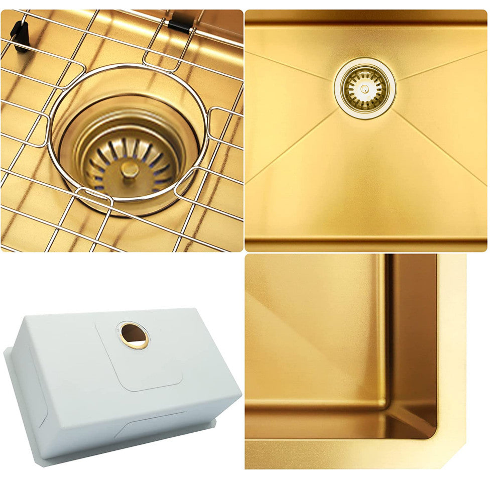 HIGOLD Single Bowl Undermount Kitchen Sink, 10", Nano, PVD Gold